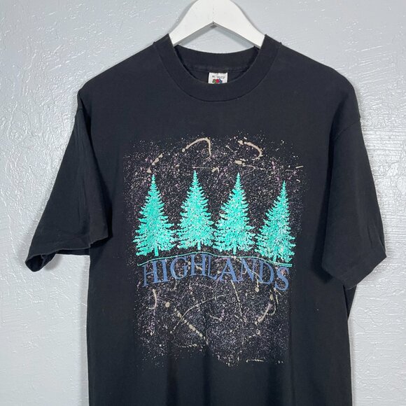 Vintage Fruit of the Loom Men XL Black Highlands T-Shirt Single Stitch Cotton - Picture 3 of 7